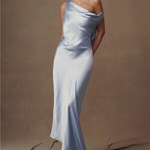 Meshki Blue Off-Shoulder Asymmetrical- Hem Dress